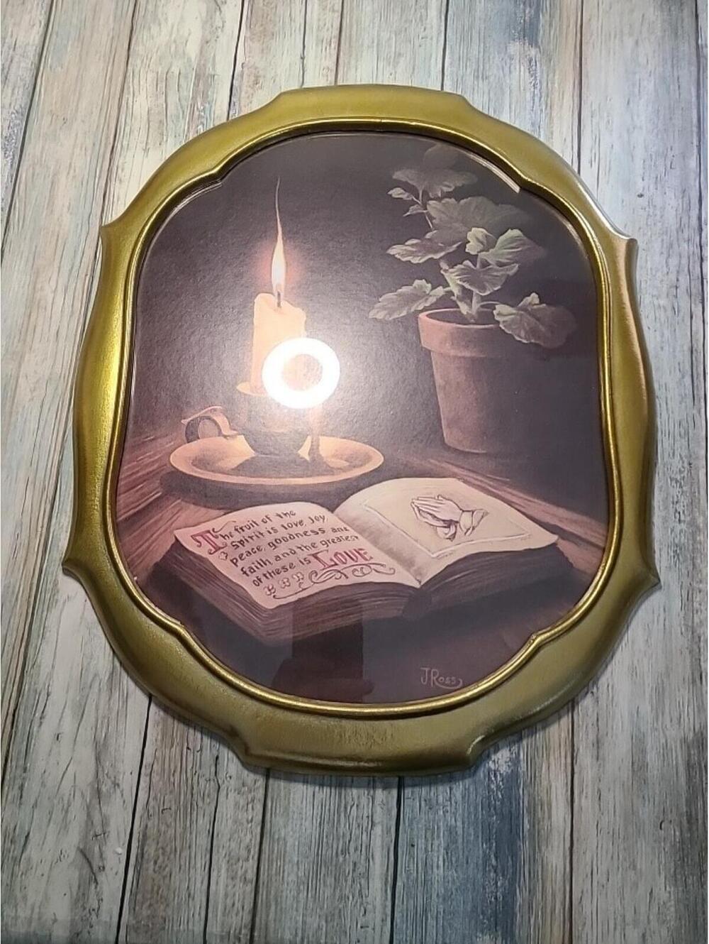 Vintage J Ross Picture Home Interior Gold Metal  Fruit of the Spirit is Love